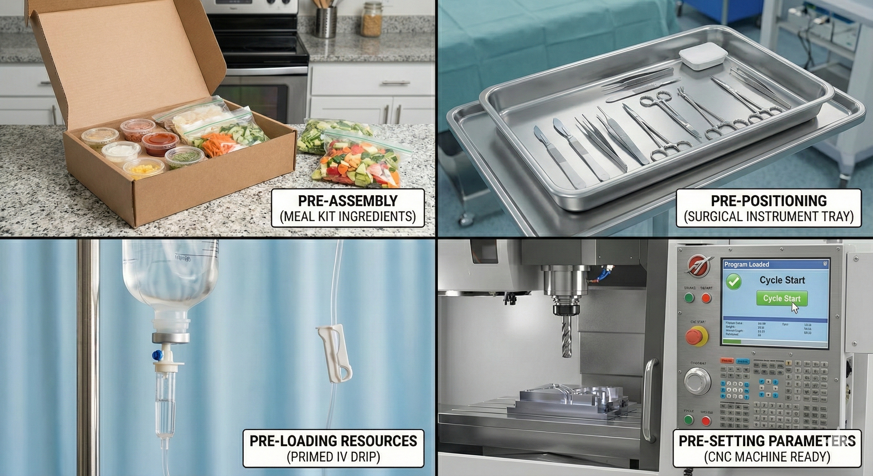 Surgical kit pre-arranged for emergency use illustrating prior action